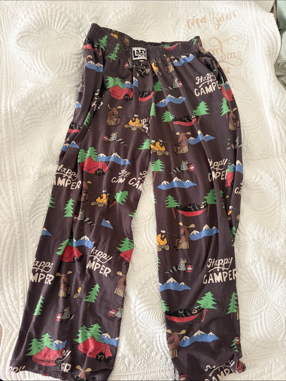 Lazy One Kids Brown 'Happy Camper' Camping Print Pajama Pants